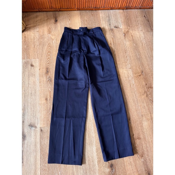 Yves Saint Laurent Pants - Yves Saint‎ Laurent Navy Blue Pleated High Waist Wool Trousers Size 36